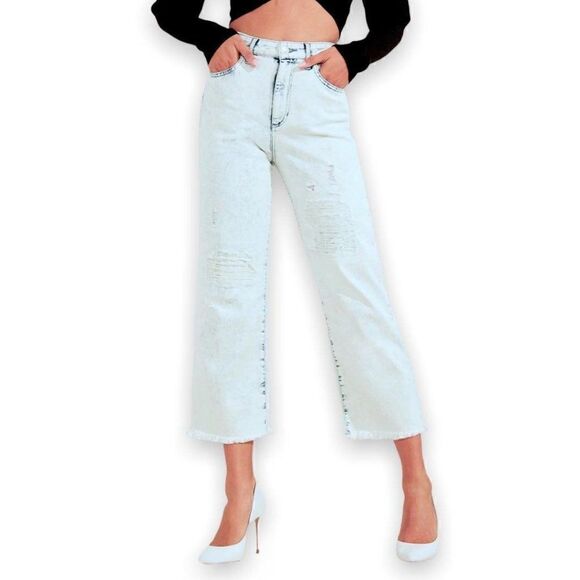 Guess Acid Wash Y2K Wide Leg Crop Jeans - Picture 1 of 11